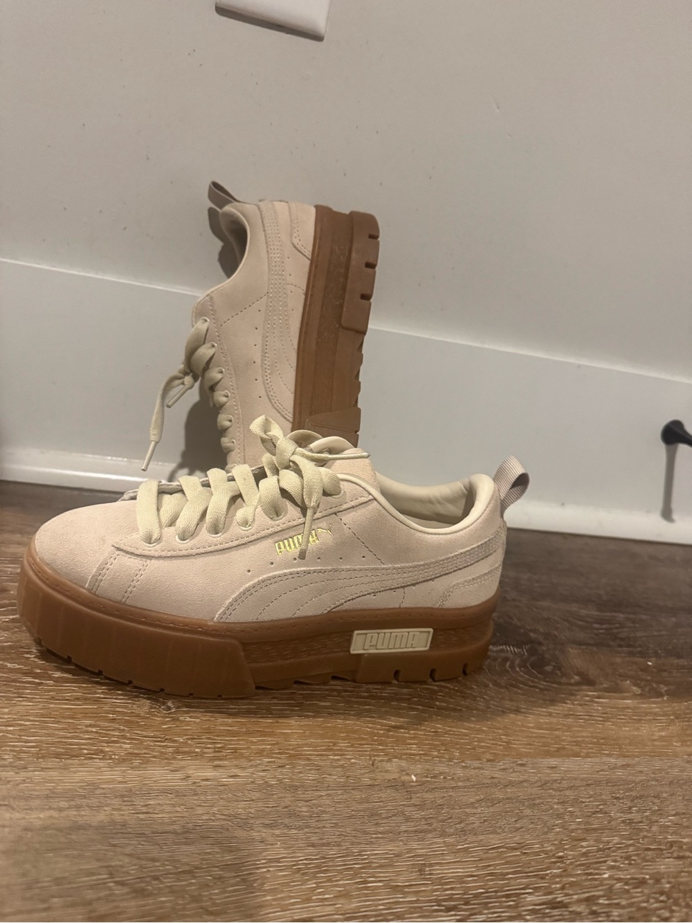 Puma Women's Cream Suede Platform Sneakers with Gum Sole